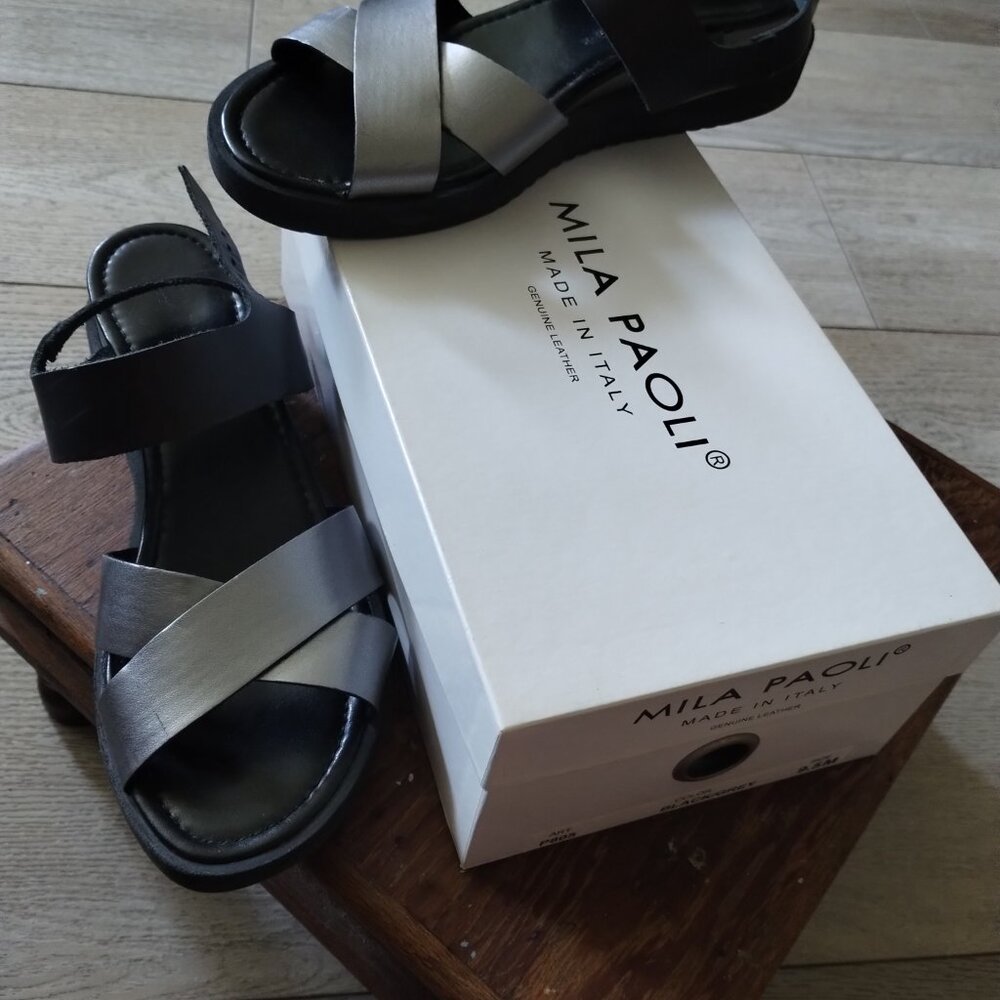 Black/grey sandals, Mila Paoli, women's 9.5